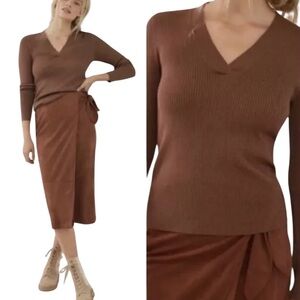 Maeve Brown V-Neck Sweater